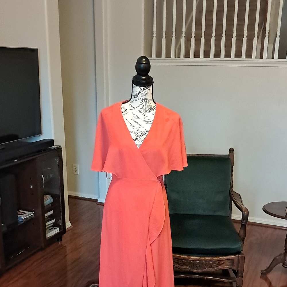 Halston Elegant Coral Wrap Dress XS - Picture 2 of 6